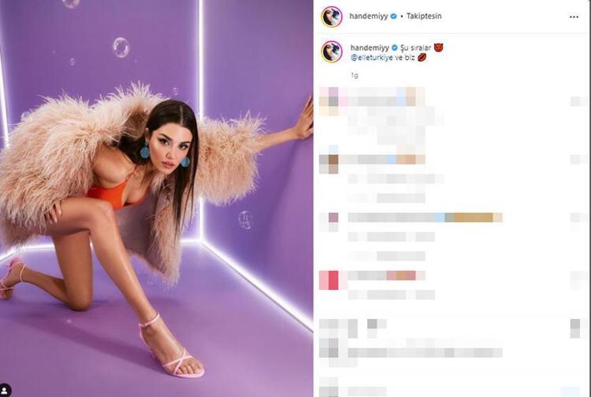 Hande Erçel aracın üzerine çıkıp poz verdi! Derin yırtmaçlı kareler Instagram'ı salladı