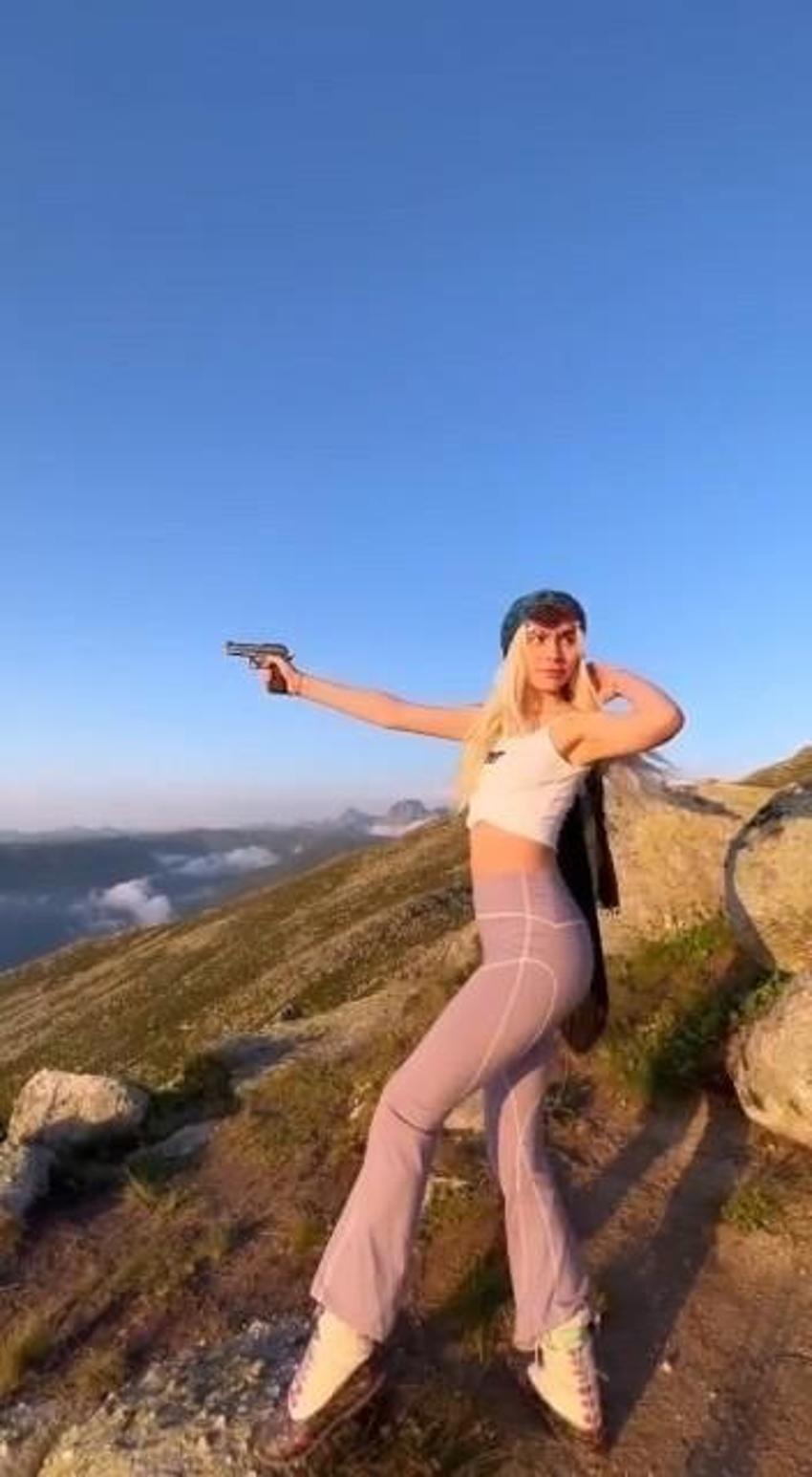 Aleyna Tilki'den Rize'de atış talimi! Mor taytını giyip silahı eline aldı ve...