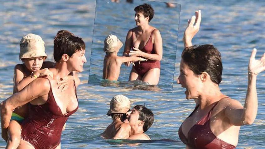 Canan Ergüder'in oğlu Demir ile deniz keyfi!