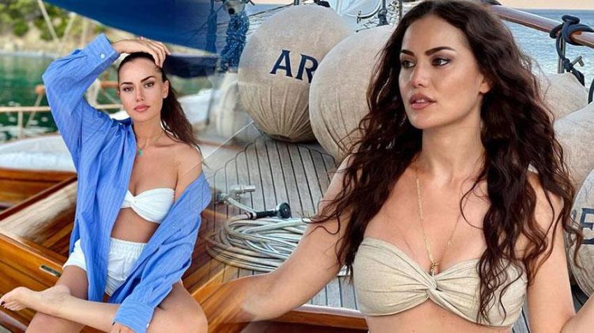 Fahriye Evcen'den siyah bikini ile iddialı paylaşım! Üç aylık hamile olduğu ortaya çıkmıştı 