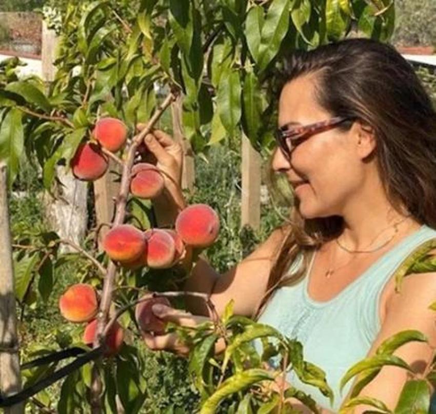 Burcu Kara köy evinde ilk meyvelerini topladı!