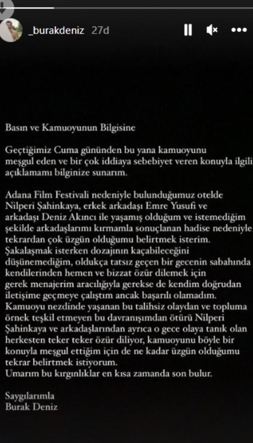 Burak Deniz, Nilperi Şahinkaya'dan özür diledi!