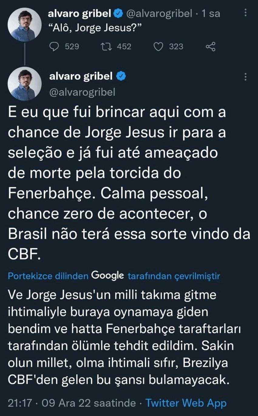 Hırvatistan hezimeti sonrası Brezilya'da Jorge Jesus sesleri! Brezilyalı gazetecinin tweeti sosyal medyayı karıştırdı...