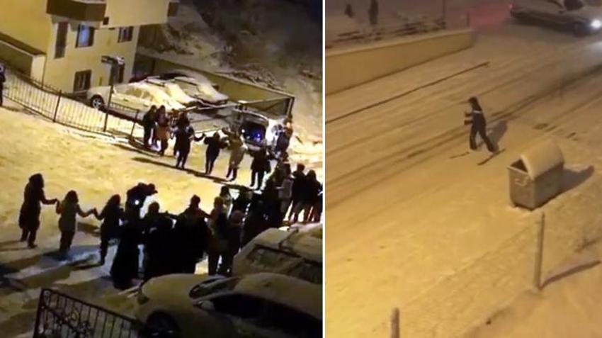Ankara kar yağışına teslim oldu! Halay çekip kayak yaptılar