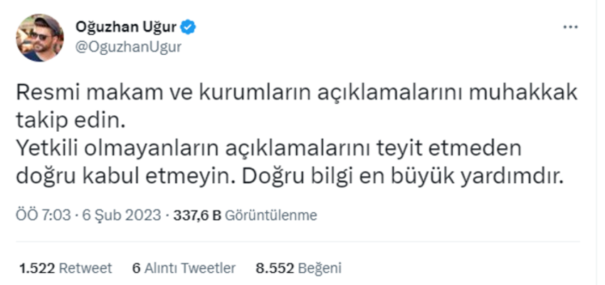 Deprem sonrası ünlülerden geçmiş olsun mesajları