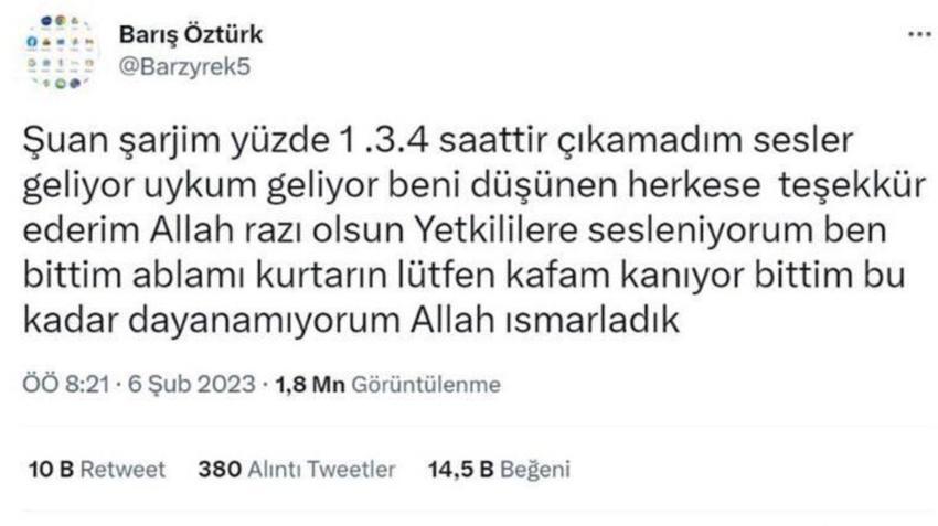 Enkaz altında kalanlar sosyal medya ile yerlerini bildirdi