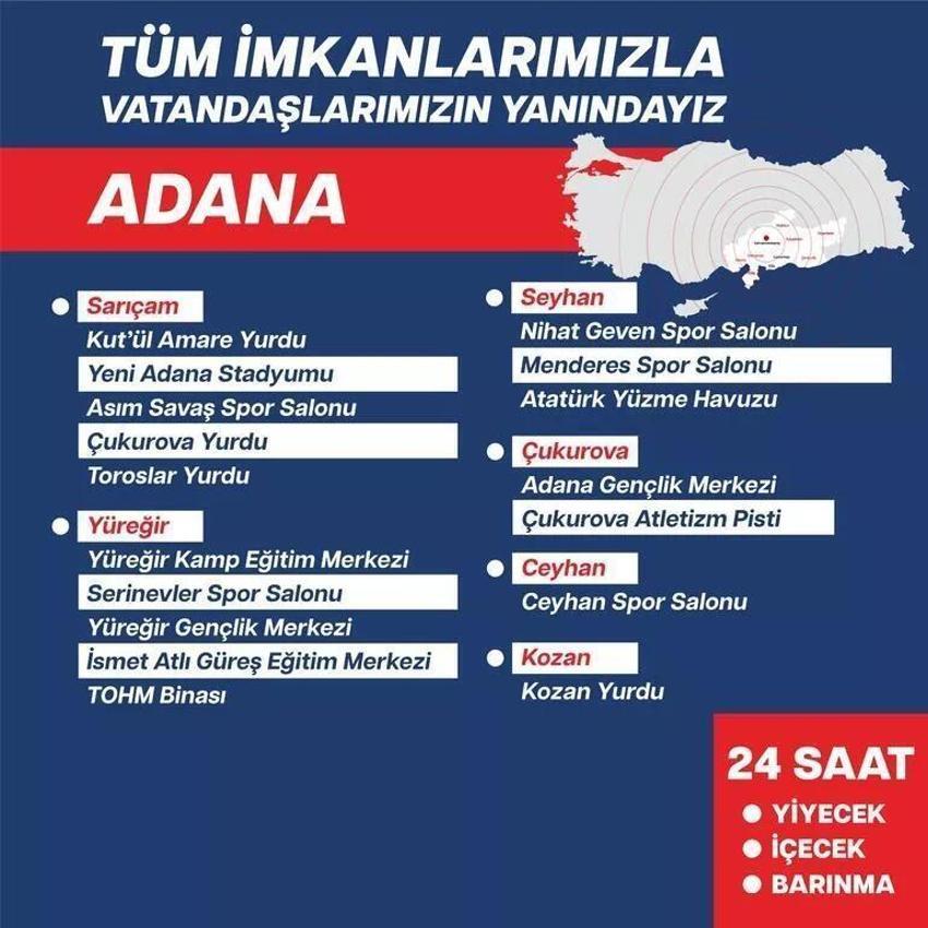 Hangi ilde hangi tesisler depremzedelere açıldı? Bakanlıktan açıklama