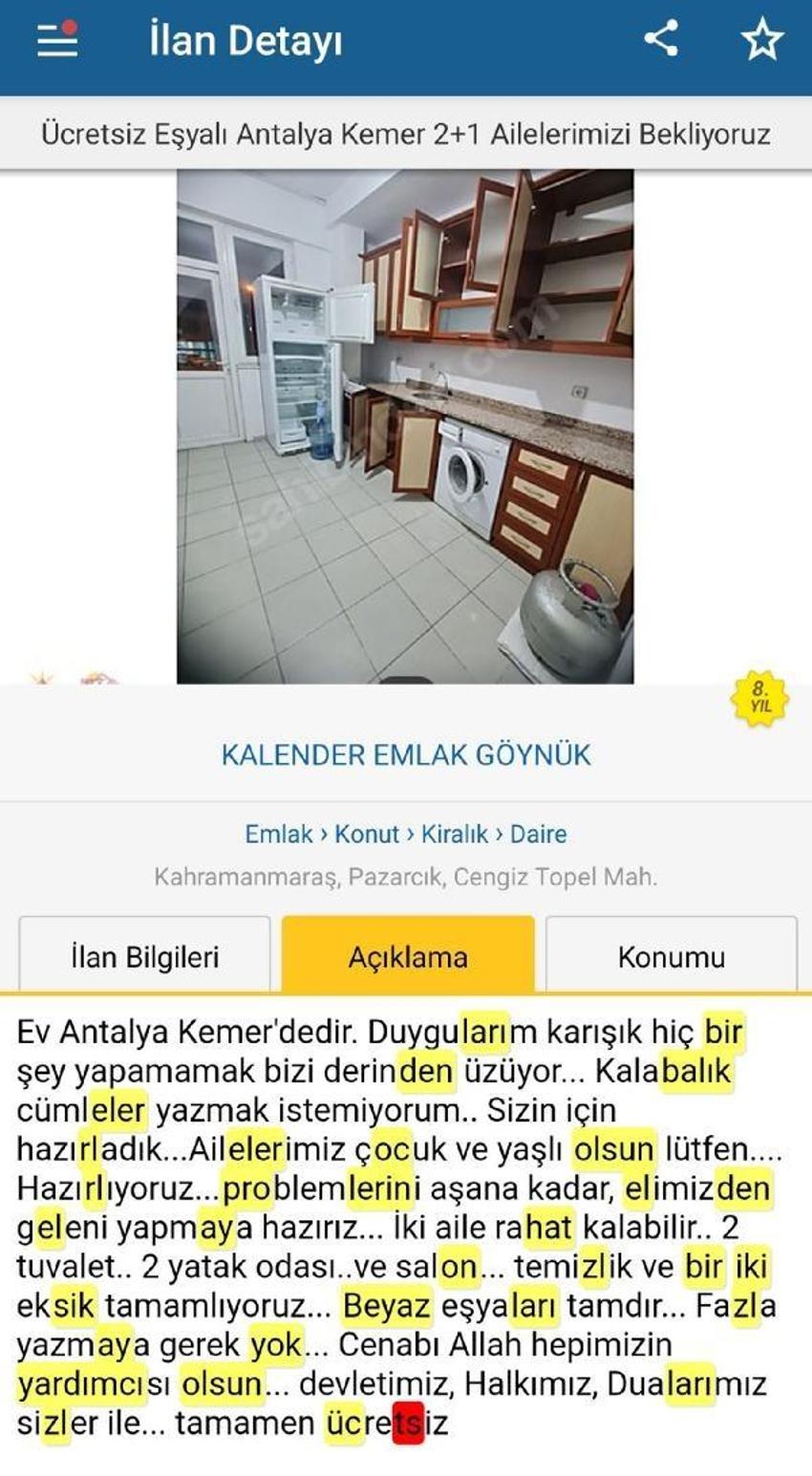 Kiralık evler depremzedeler için ücretsiz ilana dönüştü