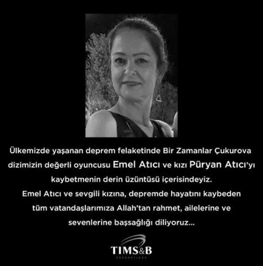 Oyuncu Emel Atıcı ve kızı Püryan Atıcı depremde hayatını kaybetti
