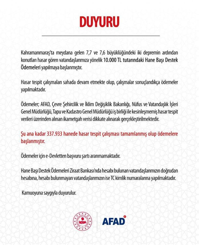 10 bin TL yardım başvurusu nasıl yapılır? Deprem yardımı nasıl alınır, depremzedelere 10 bin TL nakdi destek hesaplara yattı mı? Afetzedelere 10 bin TL yardım