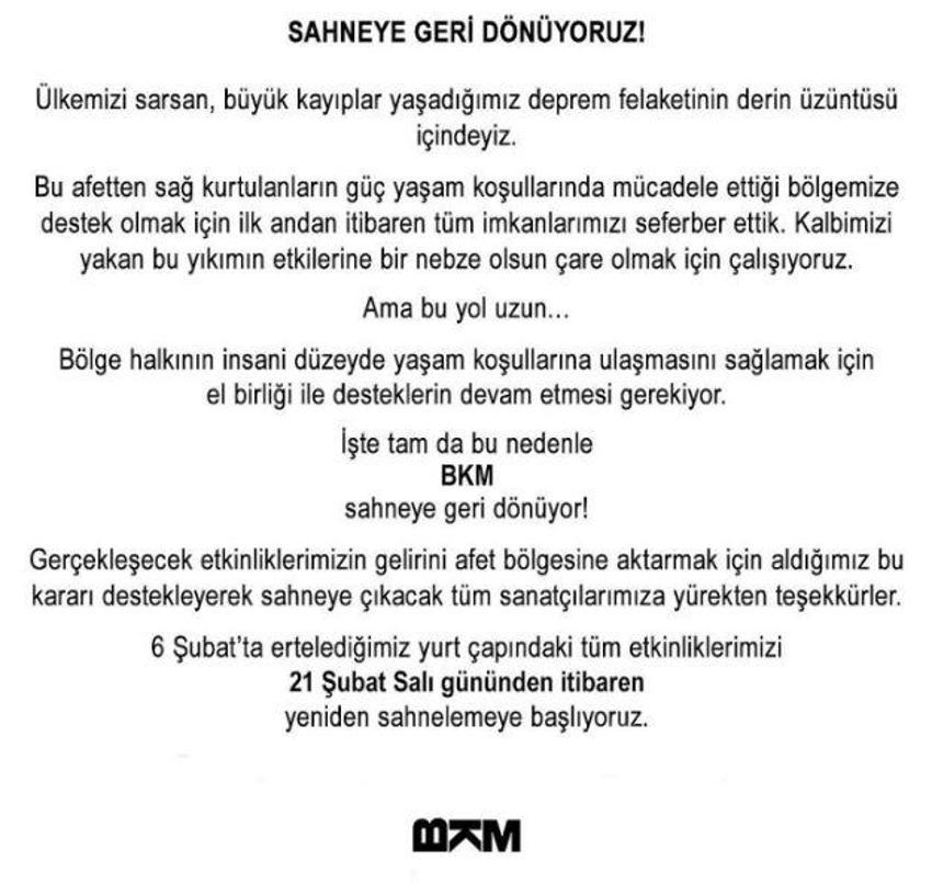 BKM sahneye geri dönüyor: Yılmaz Erdoğan'dan açıklama