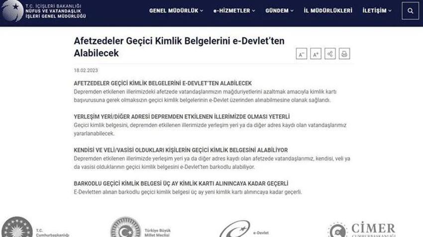 Geçici kimlik belgesi e devletten nasıl alınır? Depremde kimliğini kaybedenler ne yapacak? Depremzedelere kimlik çıkarma ve alma ekranı... 