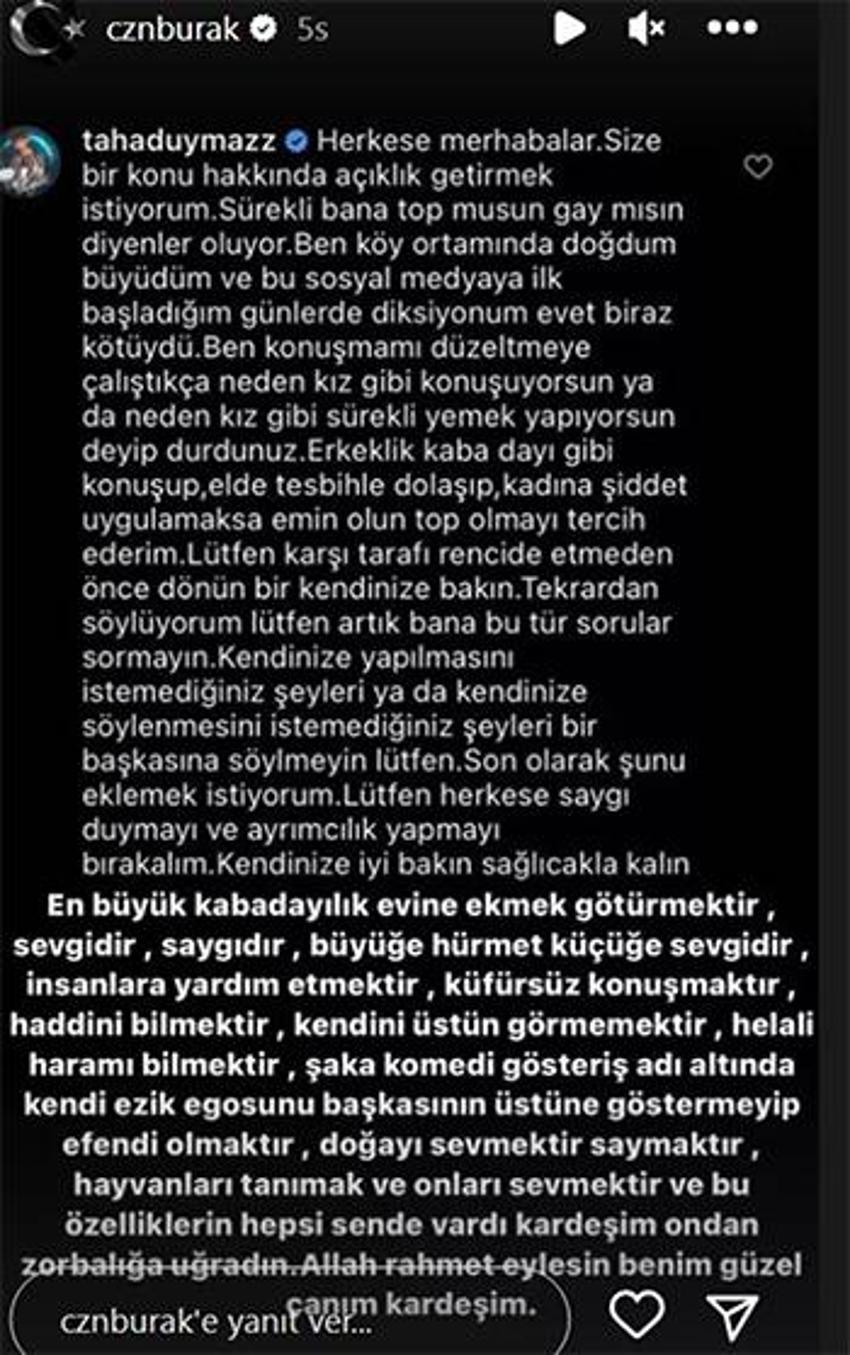 CZN Burak'tan duygulandıran Taha Duymaz paylaşımı!