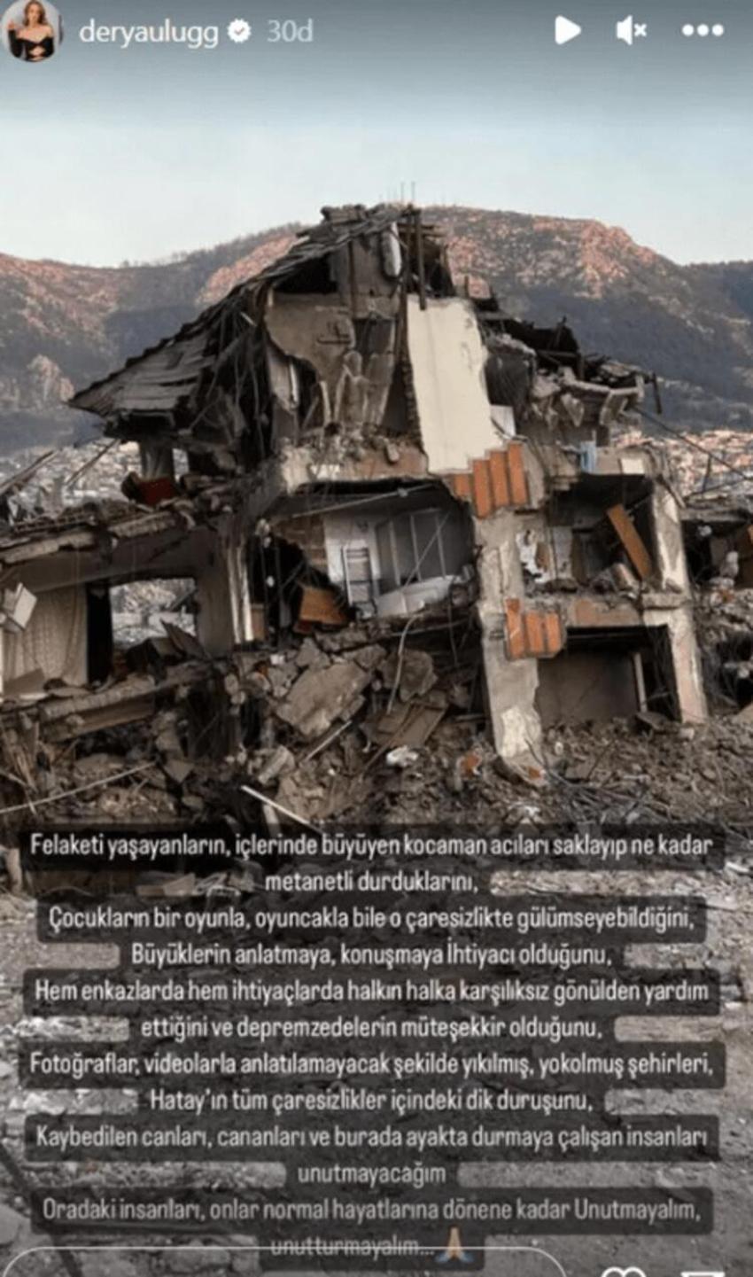 Derya Uluğ'dan duygulandıran sözler: Kaybedilen canları, ayakta durmaya çalışan insanları unutmayacağım