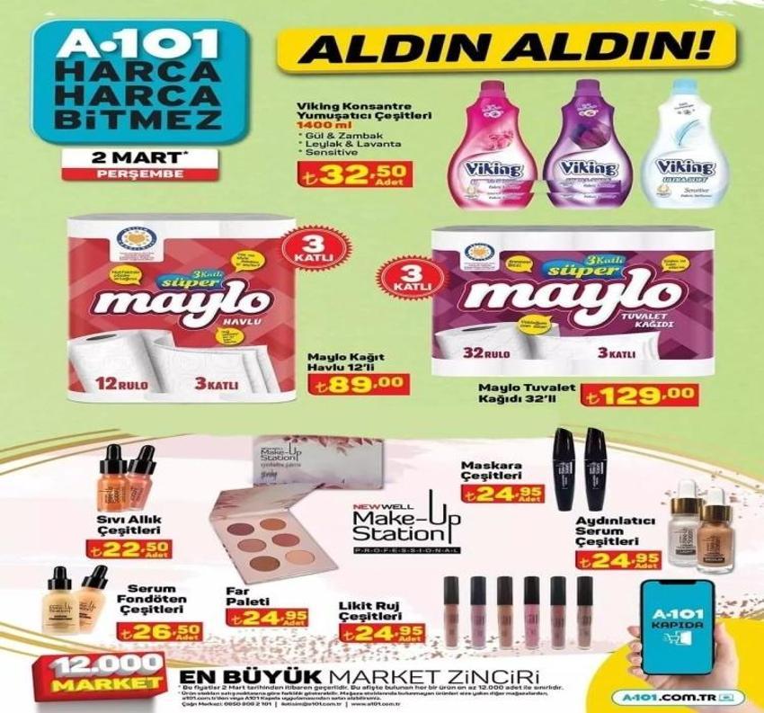 A101 katalog 2 Mart 2023 yayınlandı! İndirimli ürünler listesinde 32'li tuvalat kağıdı 89 TL, 1 Litre süt 13 TL...