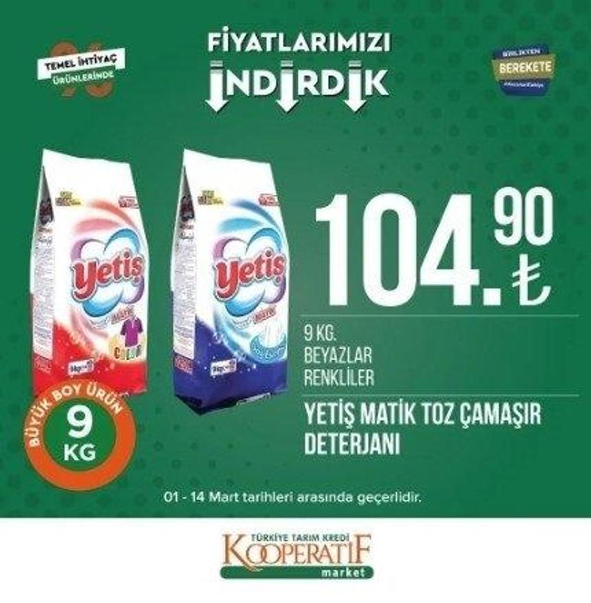 Tarım Kredi Market'te Ramazan indirimi 13-31 Mart 2023 katalog yayınlandı! 9 KG deterjan 104 TL, 5 LT Ayçiçek Yağı fiyatı indi