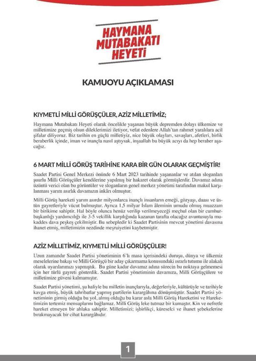 Saadet Partisi Haymana Mutabakatı nedir? Haymana Mutabakatı heyetinde kimler var, haymana heyeti nedir? İşte Haymana Mutabakatı heyeti üyeleri...