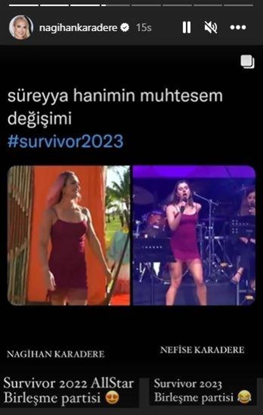Birleşme partisinde şüphe uyandıran tesadüf! Survivor Nefise, Nagihan'ın elbisesini giymiş! Nagihan Karadere'den imalı paylaşım