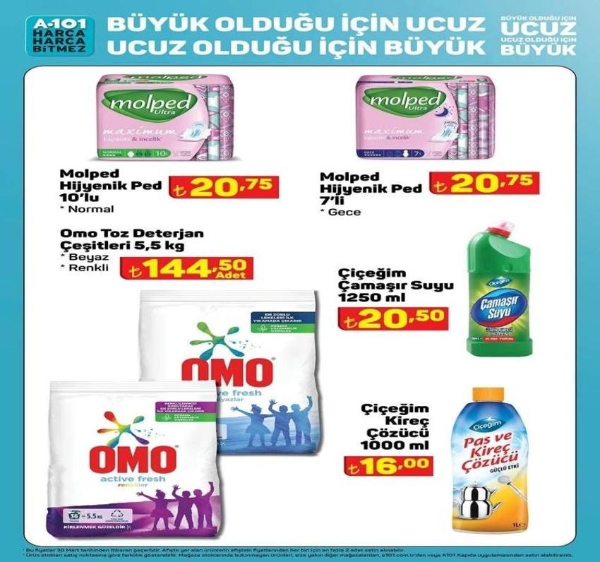 A101 aktüel 5-7 Nisan 2023 katalog yayınlandı! Omo toz deterjan, Molped ürünlerinde fiyatlar dibi gördü!