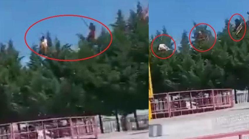 Lunaparkta faciadan dönüldü! Dev salıncak ağaç dallarına takıldı...
