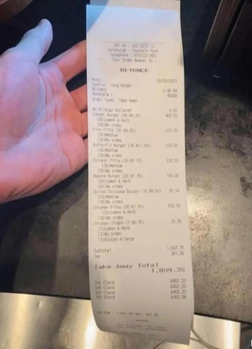 Beyonce'den şoke eden sipariş! '110 tavuk burger, 90 pide ve 9 tavuk budu'