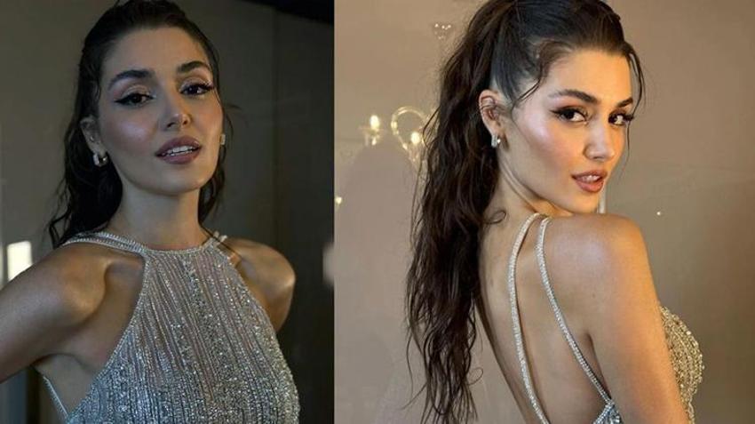 Hande Erçel ışıltılı mini elbisesiyle olay pozlar verdi!