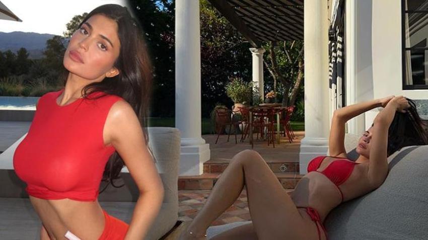 Kylie Jenner'dan kırmızı bikinili pozlar! 'Fotoğrafları sevgilin mi çekti?'