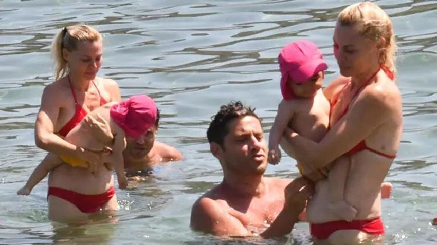 Seray Sever ikiz kızlarıyla denizde! Fit haliyle dikkat çekti