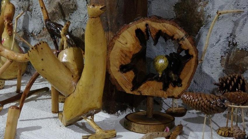 Ormandan topladığı kurumuş ağaç dallarını ve köklerini sanat eserine dönüştürüyor