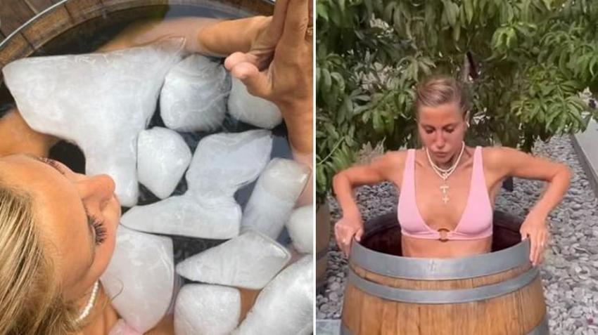Çağla Şıkel ile oğlu Kuzey buz dolu fıçının içine girdi!