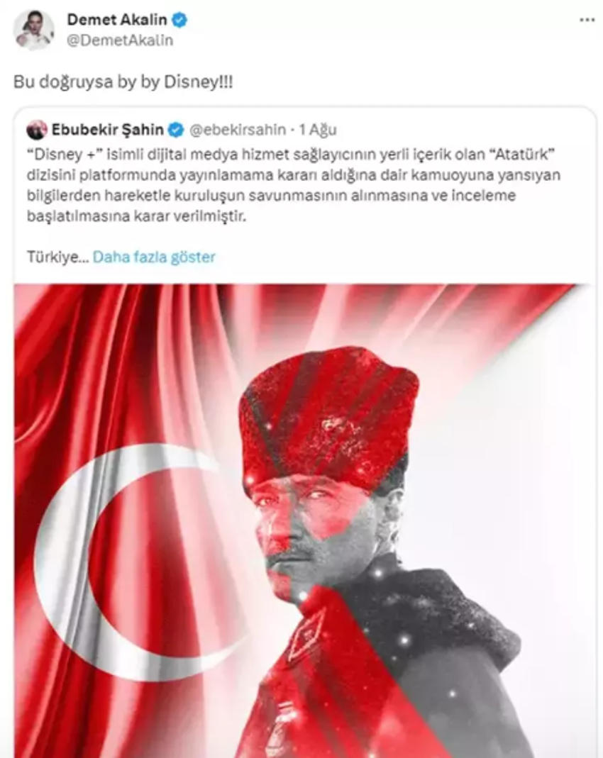 Disney Plus'ın 'Atatürk' dizisini iptal etme kararına ünlülerden tepki yağdı