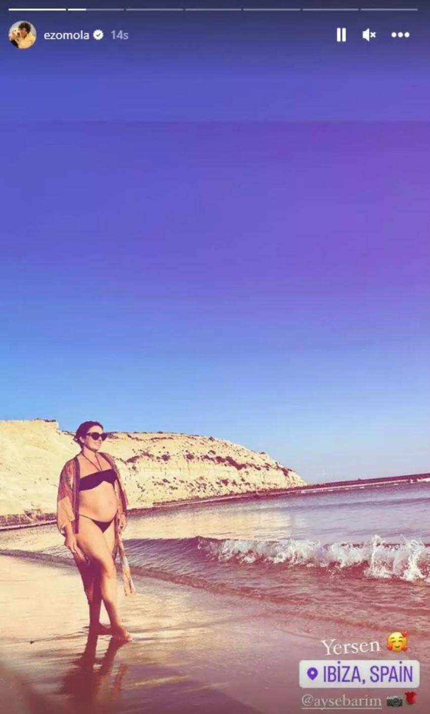 Doğum için gün sayan Ezgi Mola'dan yeni pozlar geldi! Kahkahaları plajda yankılandı