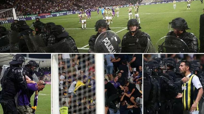 Slovenya'da skandal! Maribor-Fenerbahçe maçında tribünlerde olaylar çıktı karşılaşma 30 dakika durdu