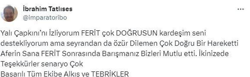 İbrahim Tatlıses'ten Yalı Çapkını dizisi mesajı: Aferin sana Ferit!
