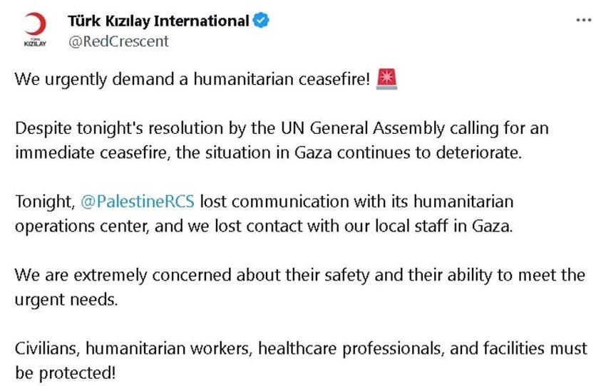 İsrail-Hamas savaşında son dakika! Türk Kızılay: Gazze'de görev yapan yerel ekibimizle iletişim kuramıyoruz