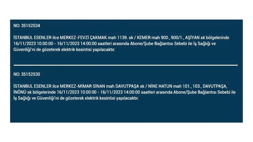 (16 Kasım elektrik kesintisi) İstanbul BEDAŞ elektrik kesintisi listesi sorgulama: Kağıthane, Fatih, Küçükçekmece, Başakşehir’de elektrikler ne zaman gelecek?