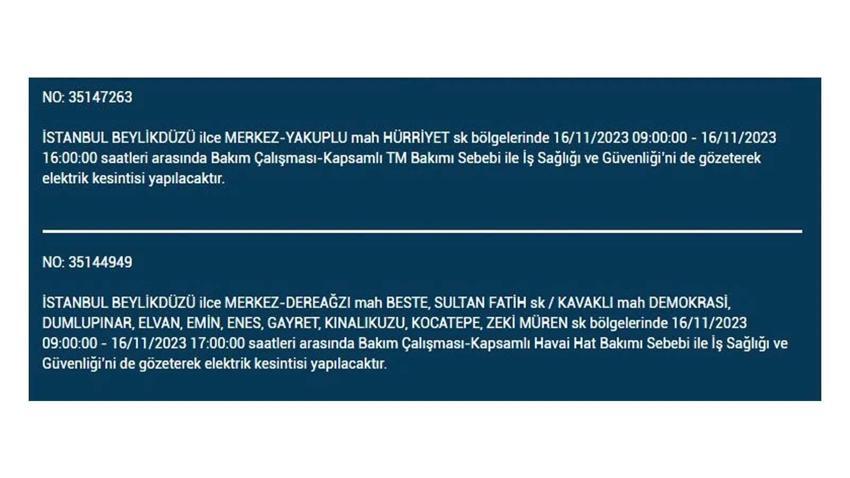 (16 Kasım elektrik kesintisi) İstanbul BEDAŞ elektrik kesintisi listesi sorgulama: Kağıthane, Fatih, Küçükçekmece, Başakşehir’de elektrikler ne zaman gelecek?