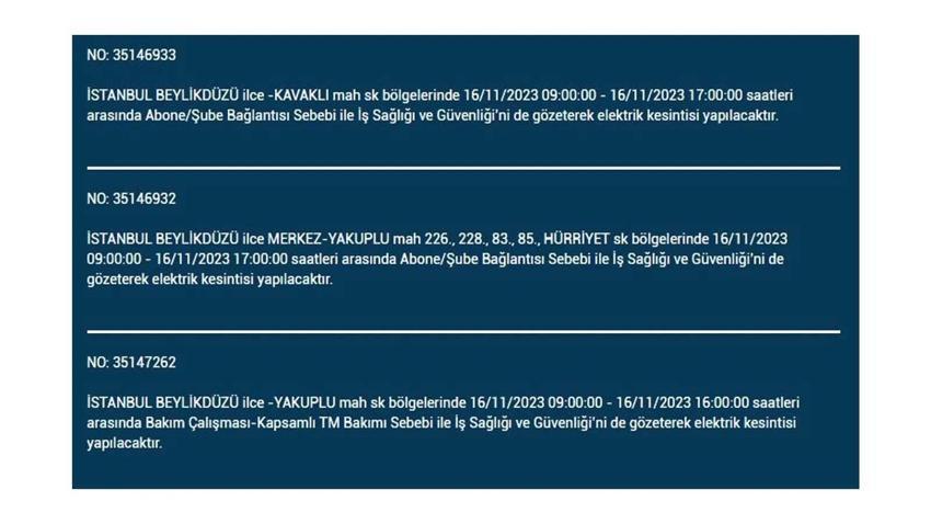 (16 Kasım elektrik kesintisi) İstanbul BEDAŞ elektrik kesintisi listesi sorgulama: Kağıthane, Fatih, Küçükçekmece, Başakşehir’de elektrikler ne zaman gelecek?