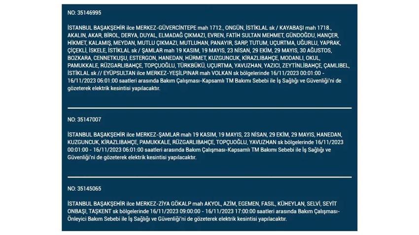 (16 Kasım elektrik kesintisi) İstanbul BEDAŞ elektrik kesintisi listesi sorgulama: Kağıthane, Fatih, Küçükçekmece, Başakşehir’de elektrikler ne zaman gelecek?