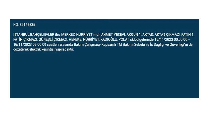 (16 Kasım elektrik kesintisi) İstanbul BEDAŞ elektrik kesintisi listesi sorgulama: Kağıthane, Fatih, Küçükçekmece, Başakşehir’de elektrikler ne zaman gelecek?