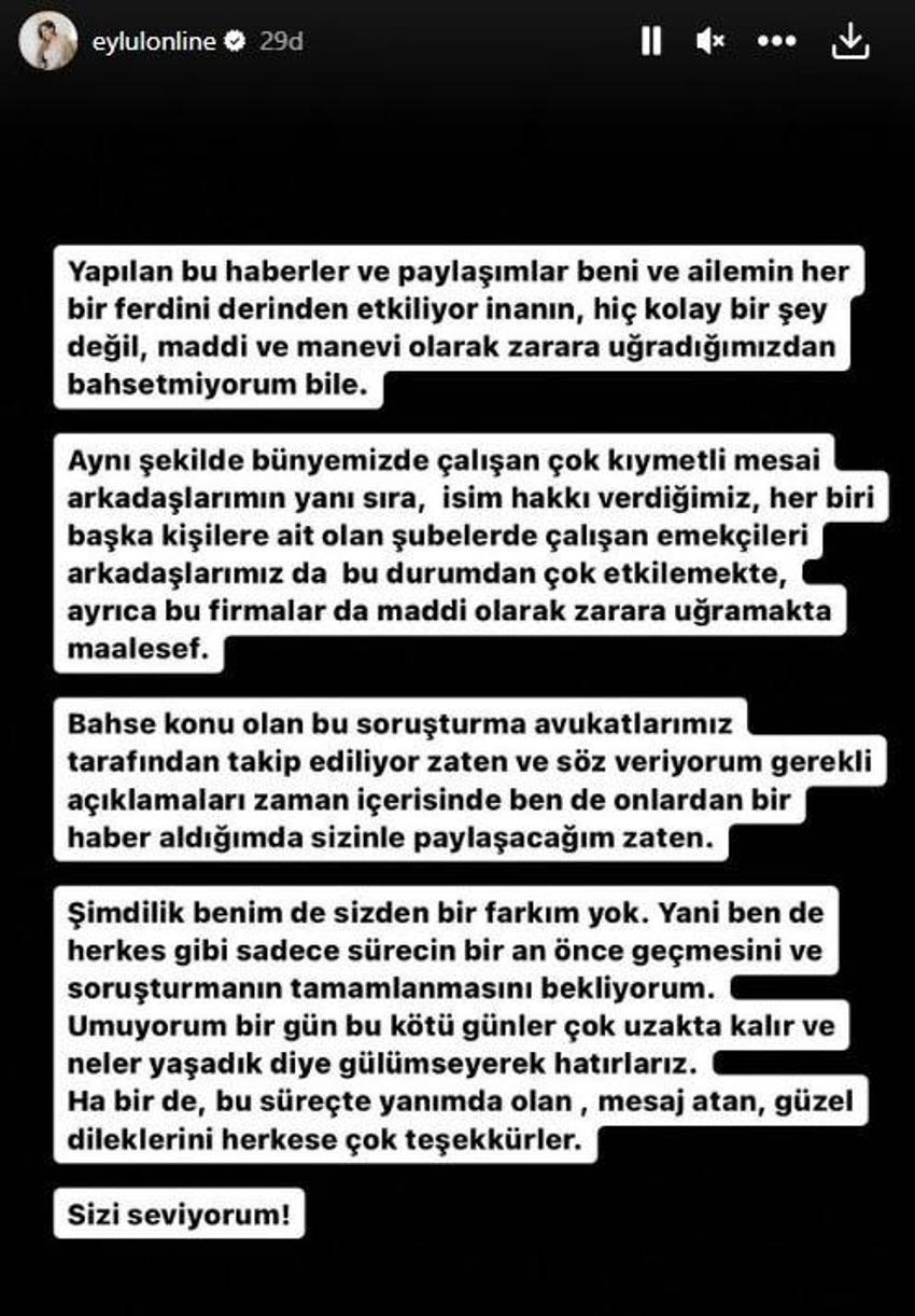 Mal varlığına el konulan Eylül Öztürk'ten açıklama! “Uzunca bir süre devam edeceği yönünde…”