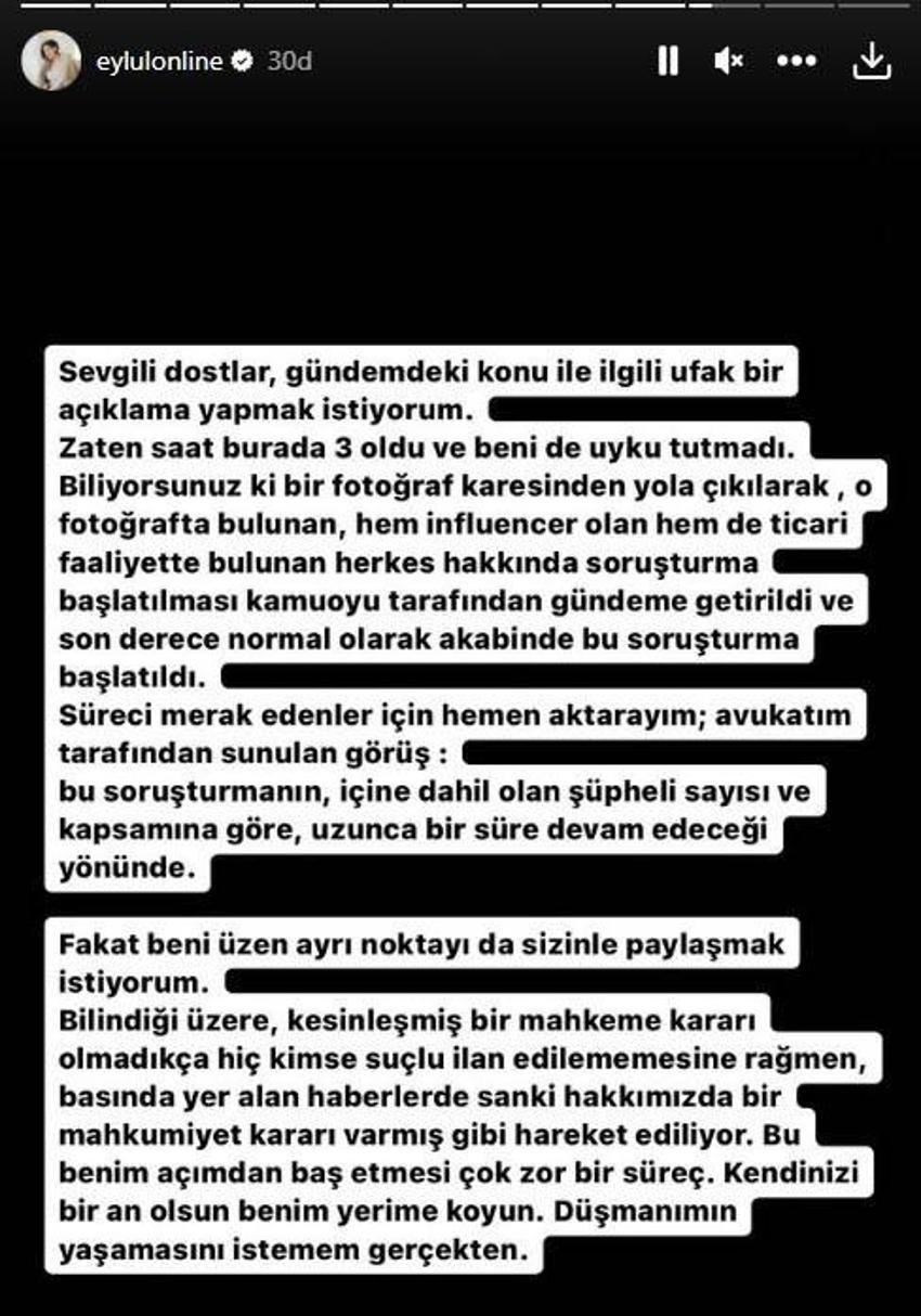 Mal varlığına el konulan Eylül Öztürk'ten açıklama! “Uzunca bir süre devam edeceği yönünde…”