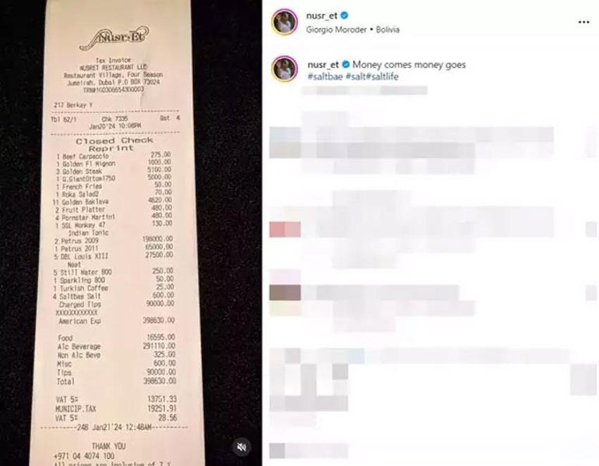 Nusret Gökçe restoranında ödenen milyonluk hesabı paylaştı!