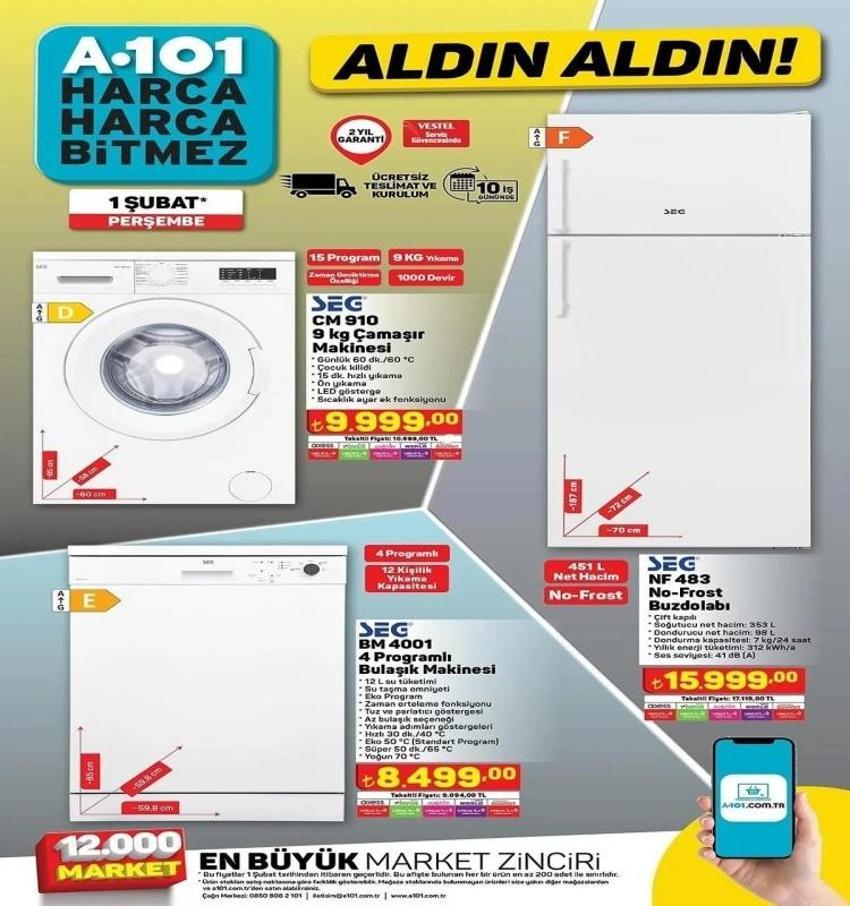 A101'e bütçe dostu buzdolabu ve çamaşır makinesi geldi! A101 30 Ocak-2 Şubat aktüel ürünler kataloğu...