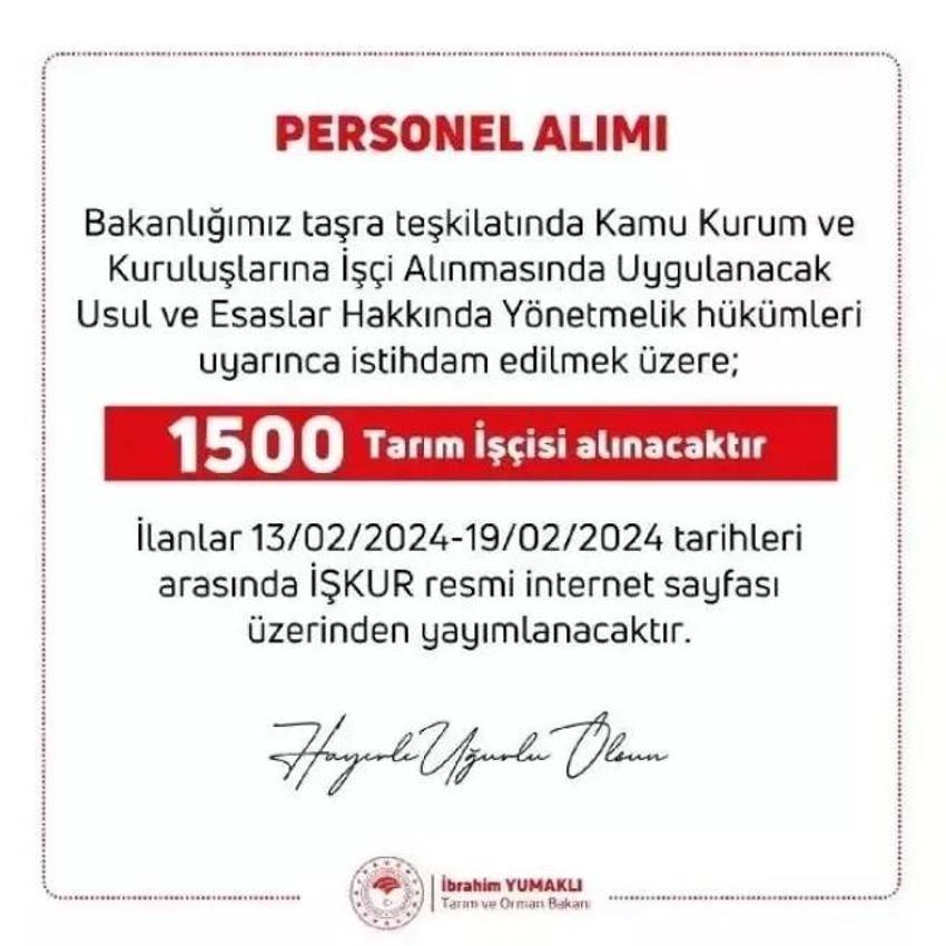 Tarım ve Orman Bakanlığı 1500 işçi alımını İŞKUR üzerinden alıyor! Tarım ve Orman Bakanlığı İŞKUR 1500 personel alım ekranı ve başvuru şartları...