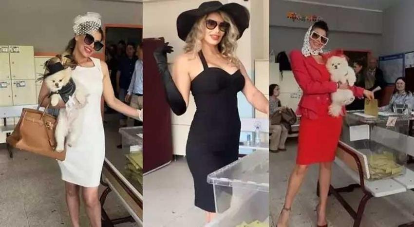 Her seçimde kombiniyle gündem olan Hatice bu sefer pembe kıyafetiyle sandık başındaydı