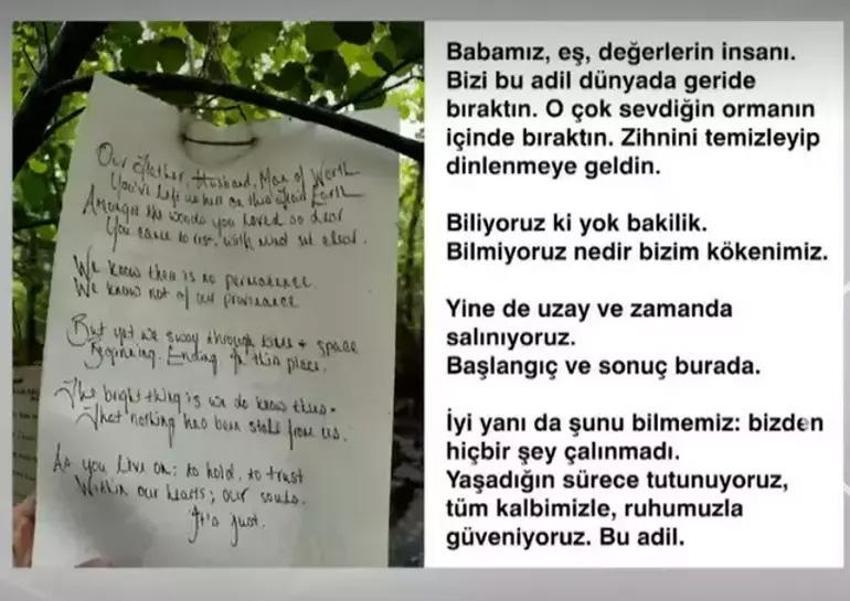 Korhan Berzeg'e veda! Eşi ve kızından mektup bulunduğu yere bırakıldı