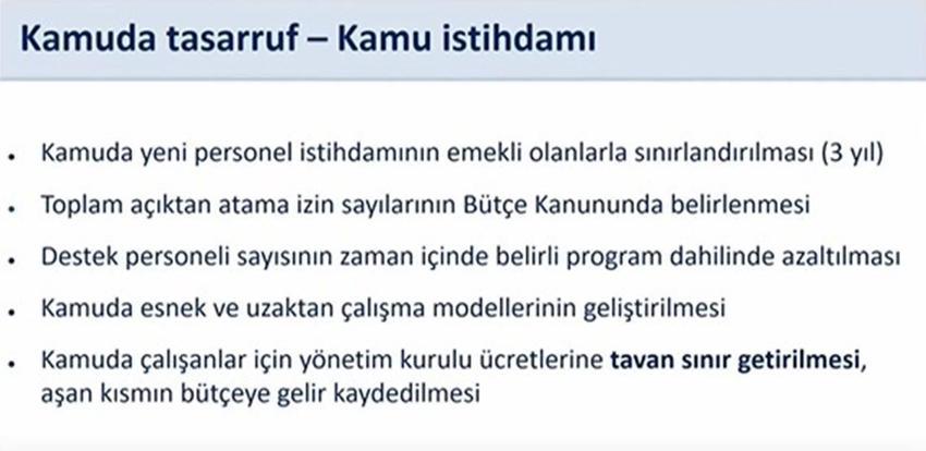 Tasarruf paketi maddeleri: Kamuda tasarruf paketi (Taşıt, istihdam, binalar, enerji) Hangi alanlarda tasarruf yapılacak?