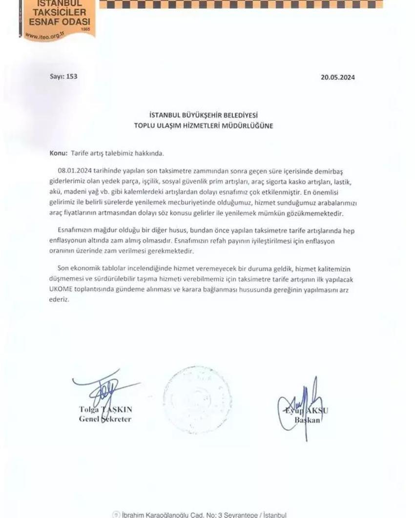 Taksiciler taksimetreye enflasyon üzerinde zam istiyor