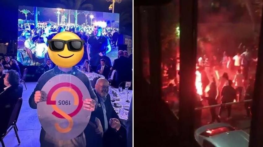 Kadıköy'de Fenerbahçeliler ile Galatasaraylılar birbirine girdi, dernek logosunu söküp böyle poz verdi